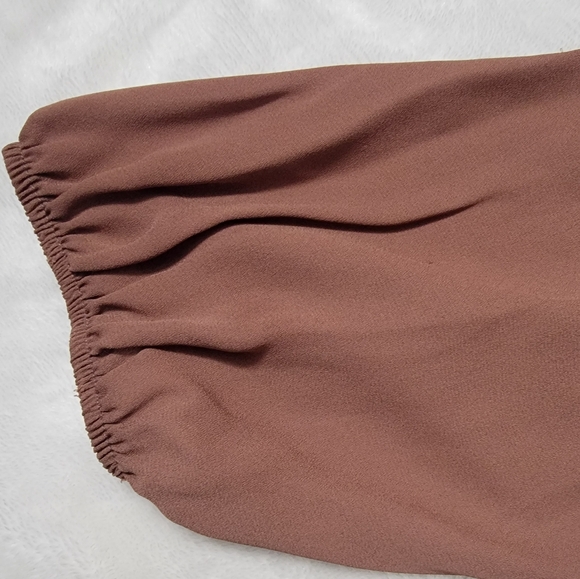 Chocolate sheer longsleeve tie front blouse size Large LIKE NEW - Picture 5 of 6